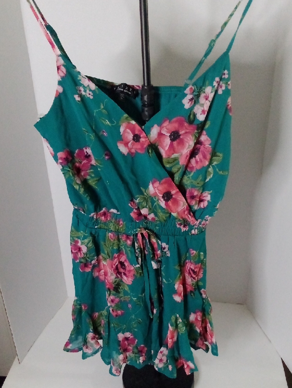 Trixxi Teal Floral Tie-Waist Romper